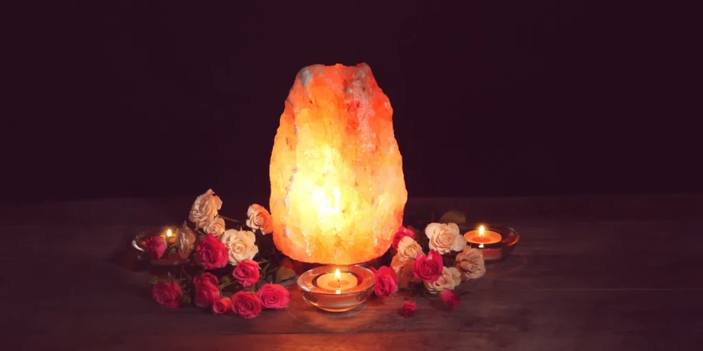 Pink Himalayan salt lamp made from natural crystal